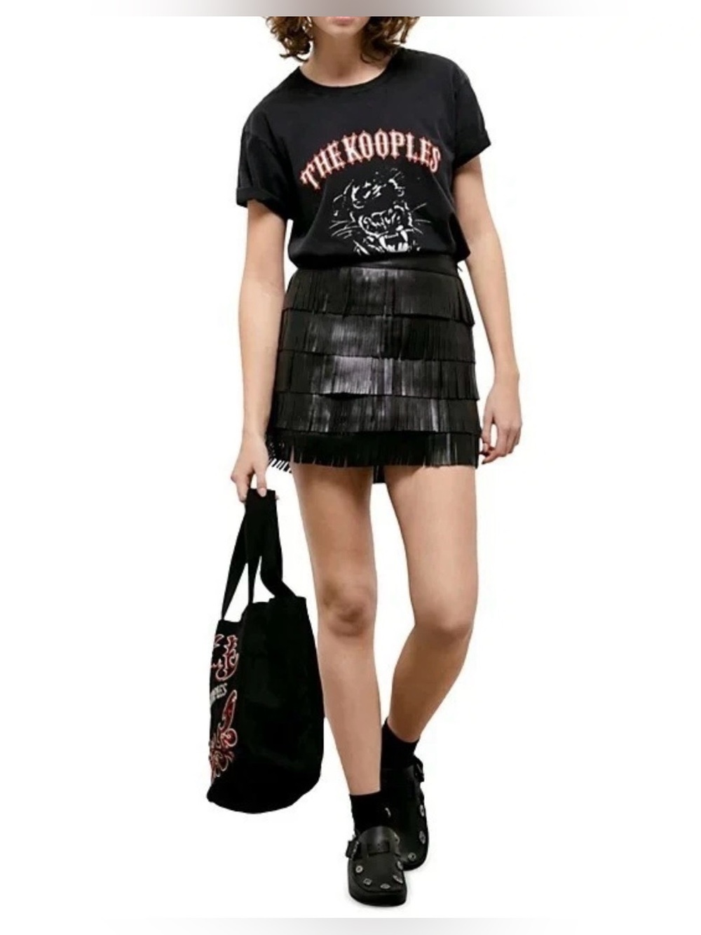 The Kooples Black Lamb Leather Tiered Fringe Mini Skirt NWT Sz M  Ret